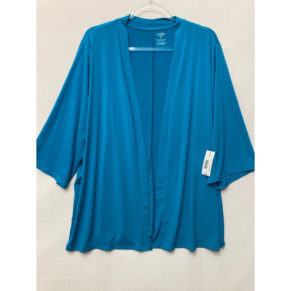 New East 5th Cardigan 1X Blue Open Front 3/4 Sleeve Relaxed Comfy Stretch Knit